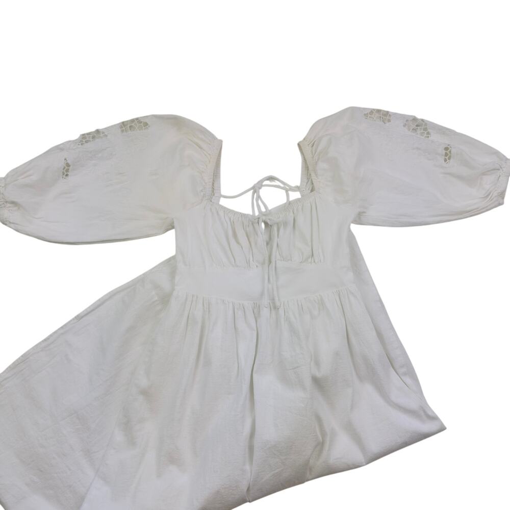 Lulus Sunny Enchantment Embroidered Balloon Sleeve Milk Maid Midi Dress Small